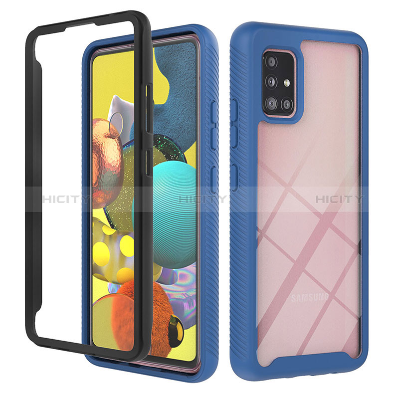 Coque Rebord Contour Silicone et Vitre Transparente Housse Etui 360 Degres YB1 pour Samsung Galaxy A51 4G Bleu Plus