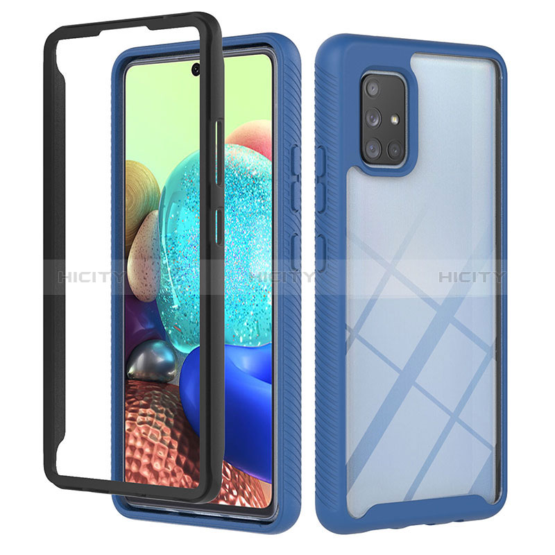 Coque Rebord Contour Silicone et Vitre Transparente Housse Etui 360 Degres YB1 pour Samsung Galaxy A71 4G A715 Bleu Plus