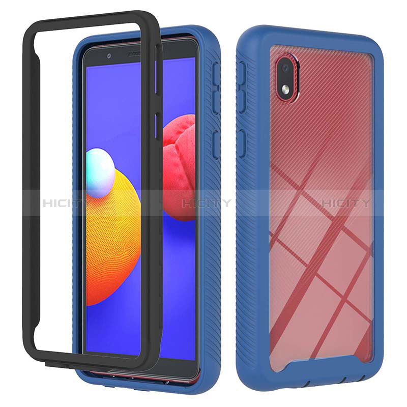 Coque Rebord Contour Silicone et Vitre Transparente Housse Etui 360 Degres YB1 pour Samsung Galaxy M01 Core Bleu Plus