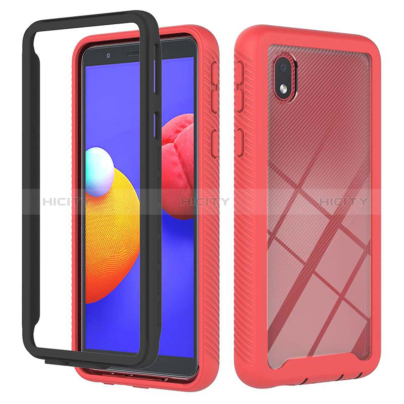 Coque Rebord Contour Silicone et Vitre Transparente Housse Etui 360 Degres YB1 pour Samsung Galaxy M01 Core Rouge Plus