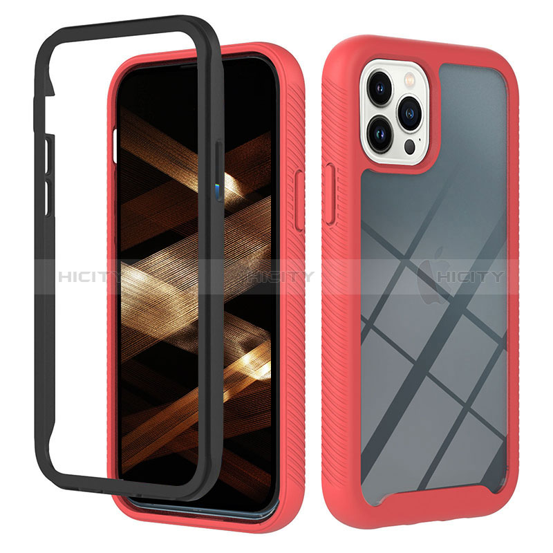 Coque Rebord Contour Silicone et Vitre Transparente Housse Etui 360 Degres YB2 pour Apple iPhone 13 Pro Max Rouge Plus