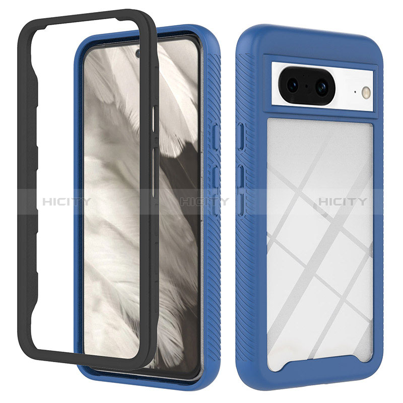 Coque Rebord Contour Silicone et Vitre Transparente Housse Etui 360 Degres YB2 pour Google Pixel 8 5G Bleu Plus