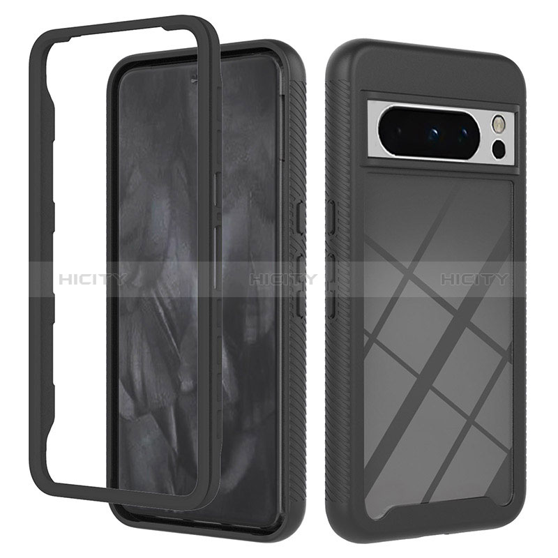 Coque Rebord Contour Silicone et Vitre Transparente Housse Etui 360 Degres YB2 pour Google Pixel 8 Pro 5G Noir Plus