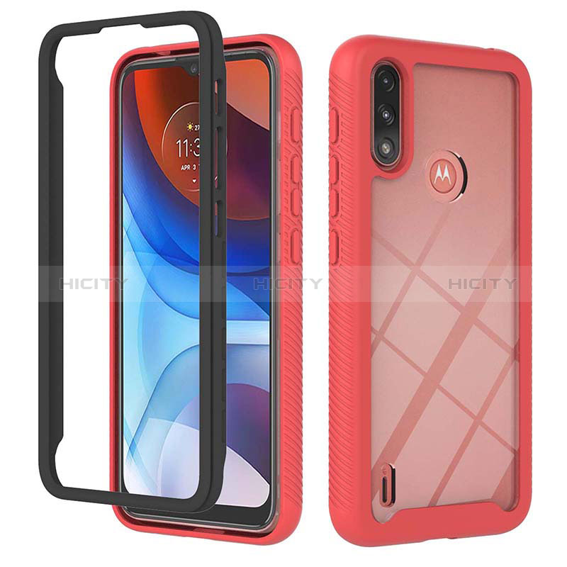 Coque Rebord Contour Silicone et Vitre Transparente Housse Etui 360 Degres YB2 pour Motorola Moto E7 Power Rouge Plus