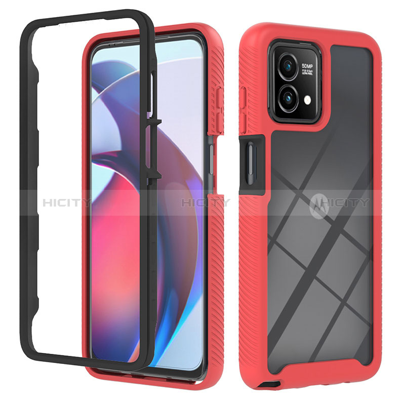 Coque Rebord Contour Silicone et Vitre Transparente Housse Etui 360 Degres YB2 pour Motorola Moto G Stylus (2023) 4G Rouge Plus