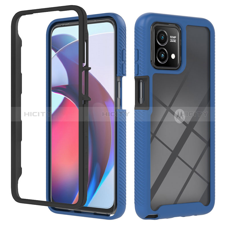 Coque Rebord Contour Silicone et Vitre Transparente Housse Etui 360 Degres YB2 pour Motorola Moto G Stylus (2023) 5G Bleu Plus