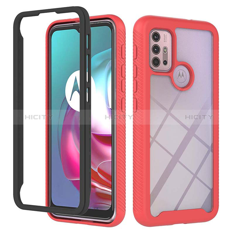 Coque Rebord Contour Silicone et Vitre Transparente Housse Etui 360 Degres YB2 pour Motorola Moto G10 Rouge Plus