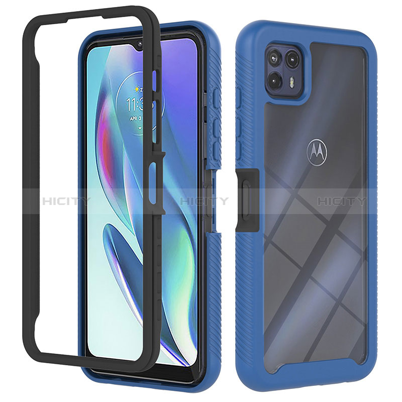 Coque Rebord Contour Silicone et Vitre Transparente Housse Etui 360 Degres YB2 pour Motorola Moto G50 5G Bleu Plus