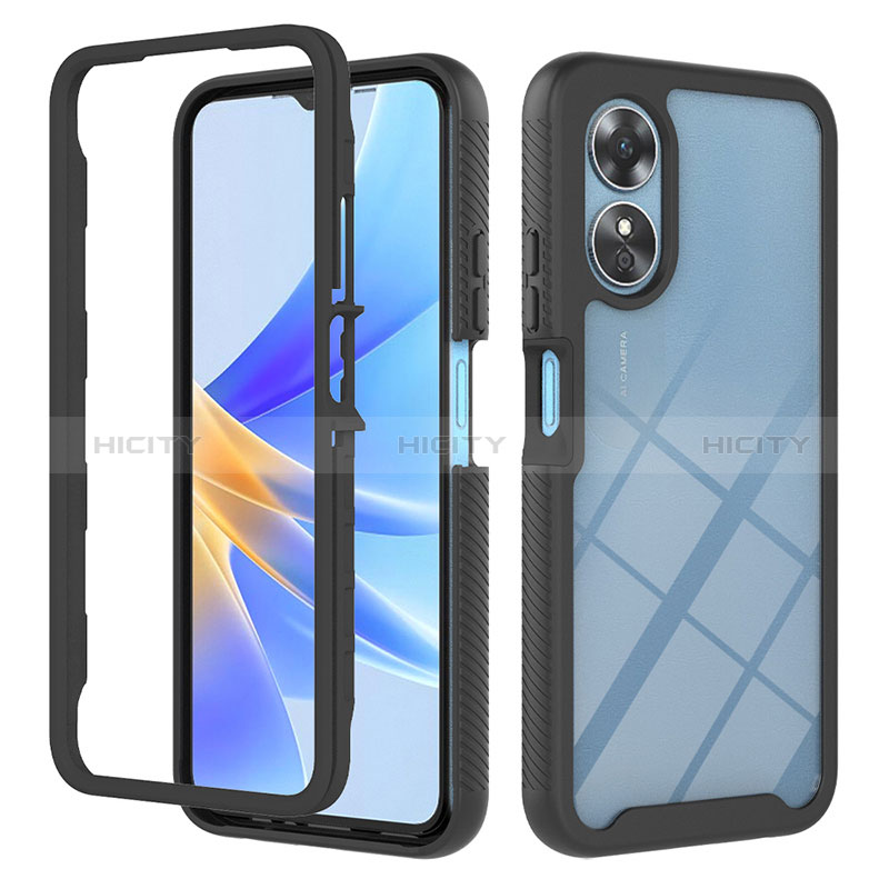 Coque Rebord Contour Silicone et Vitre Transparente Housse Etui 360 Degres YB2 pour Oppo A17 Noir Plus