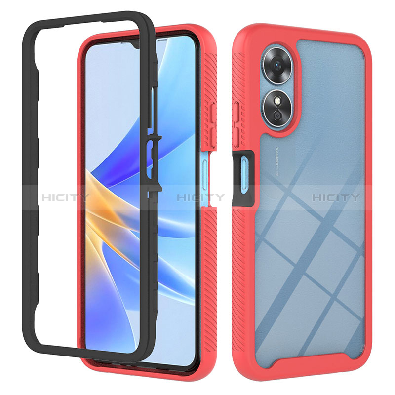 Coque Rebord Contour Silicone et Vitre Transparente Housse Etui 360 Degres YB2 pour Oppo A17 Rouge Plus