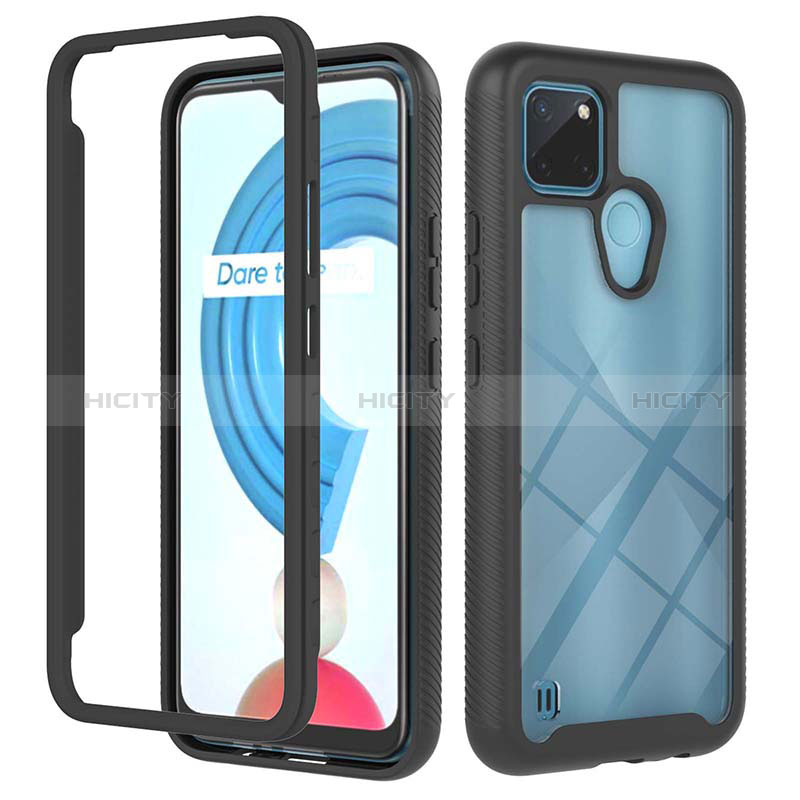 Coque Rebord Contour Silicone et Vitre Transparente Housse Etui 360 Degres YB2 pour Realme C21Y Noir Plus