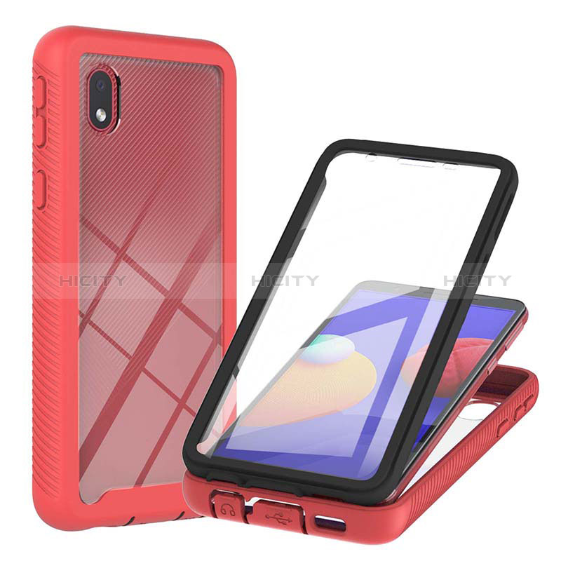 Coque Rebord Contour Silicone et Vitre Transparente Housse Etui 360 Degres YB2 pour Samsung Galaxy A01 Core Rouge Plus