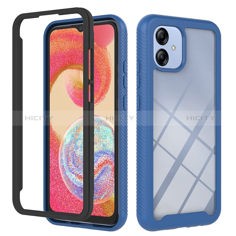 Coque Rebord Contour Silicone et Vitre Transparente Housse Etui 360 Degres YB2 pour Samsung Galaxy A04 4G Bleu Plus