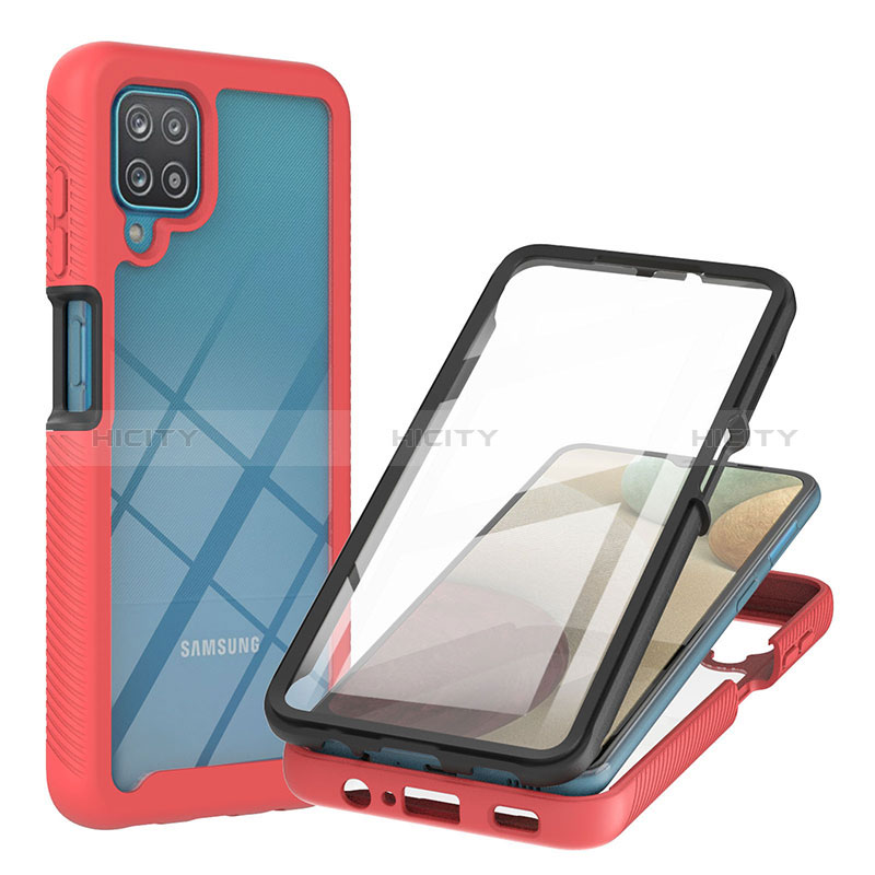 Coque Rebord Contour Silicone et Vitre Transparente Housse Etui 360 Degres YB2 pour Samsung Galaxy A12 5G Rouge Plus