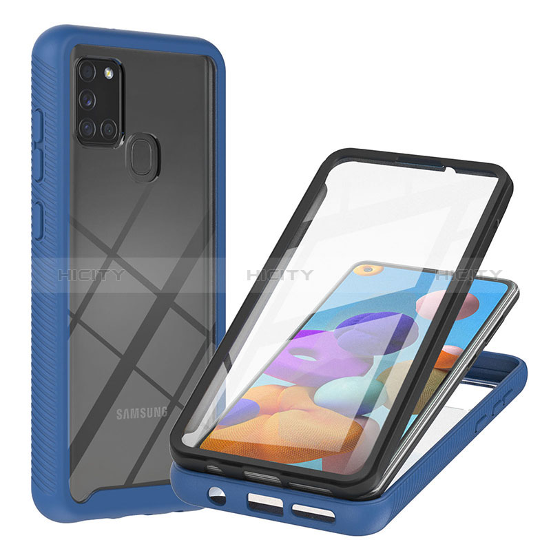 Coque Rebord Contour Silicone et Vitre Transparente Housse Etui 360 Degres YB2 pour Samsung Galaxy A21s Bleu Plus