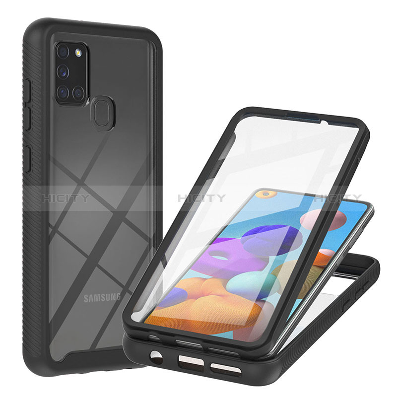 Coque Rebord Contour Silicone et Vitre Transparente Housse Etui 360 Degres YB2 pour Samsung Galaxy A21s Noir Plus