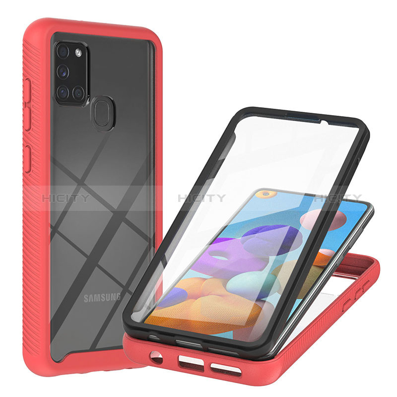 Coque Rebord Contour Silicone et Vitre Transparente Housse Etui 360 Degres YB2 pour Samsung Galaxy A21s Rouge Plus