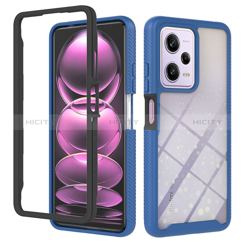 Coque Rebord Contour Silicone et Vitre Transparente Housse Etui 360 Degres YB2 pour Xiaomi Redmi Note 12 Pro 5G Bleu Plus