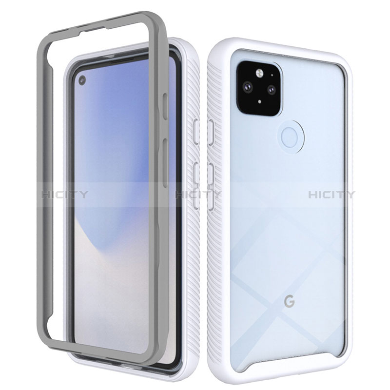 Coque Rebord Contour Silicone et Vitre Transparente Housse Etui 360 Degres ZJ1 pour Google Pixel 4a 5G Blanc Plus