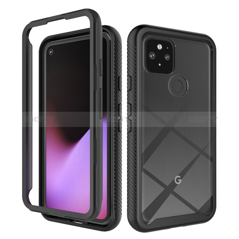 Coque Rebord Contour Silicone et Vitre Transparente Housse Etui 360 Degres ZJ1 pour Google Pixel 5 Noir Plus