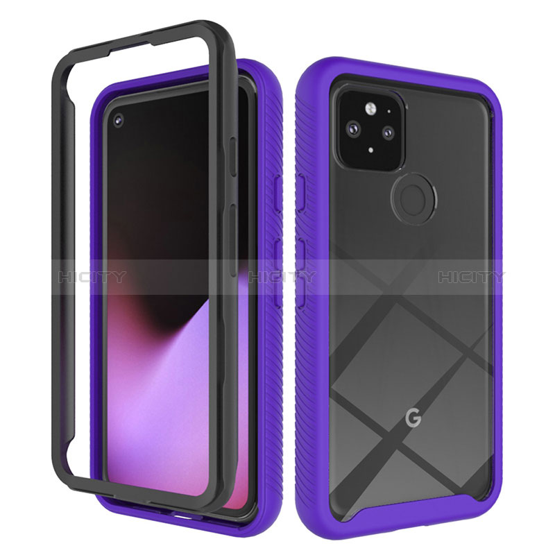 Coque Rebord Contour Silicone et Vitre Transparente Housse Etui 360 Degres ZJ1 pour Google Pixel 5 Plus