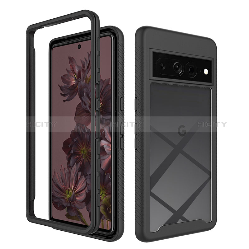 Coque Rebord Contour Silicone et Vitre Transparente Housse Etui 360 Degres ZJ1 pour Google Pixel 7 Pro 5G Noir Plus