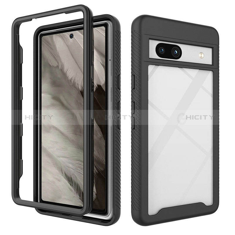 Coque Rebord Contour Silicone et Vitre Transparente Housse Etui 360 Degres ZJ1 pour Google Pixel 7a 5G Noir Plus