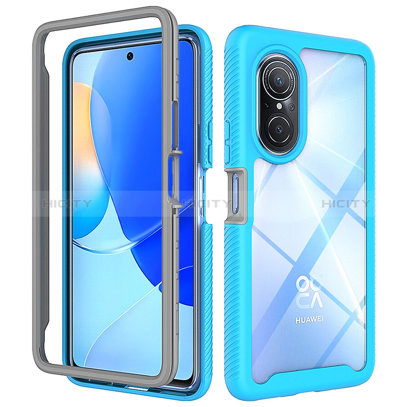 Coque Rebord Contour Silicone et Vitre Transparente Housse Etui 360 Degres ZJ1 pour Huawei Honor 50 SE 5G Bleu Ciel Plus