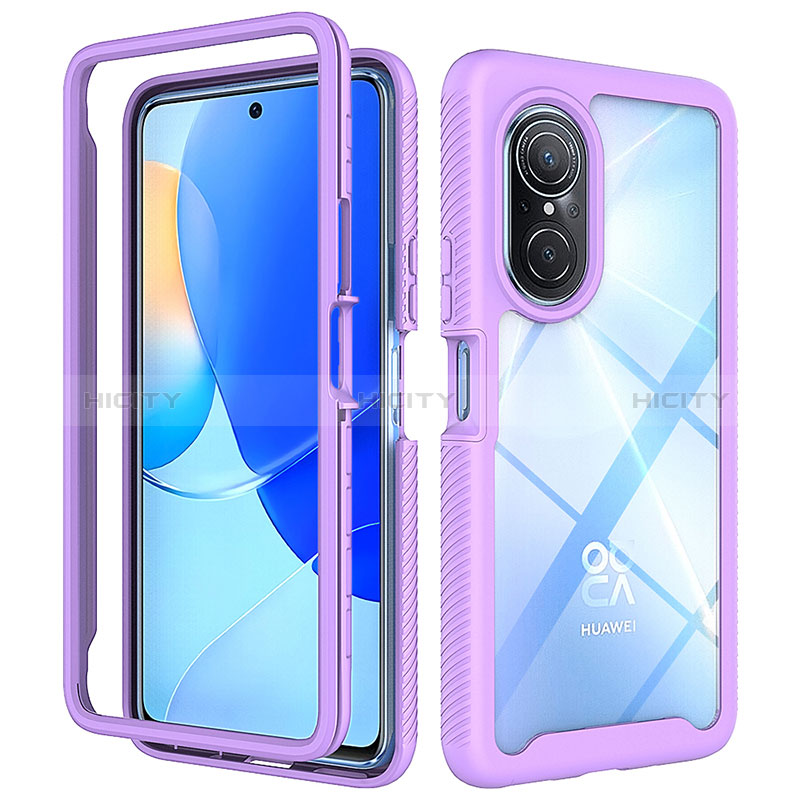 Coque Rebord Contour Silicone et Vitre Transparente Housse Etui 360 Degres ZJ1 pour Huawei Honor 50 SE 5G Violet Clair Plus