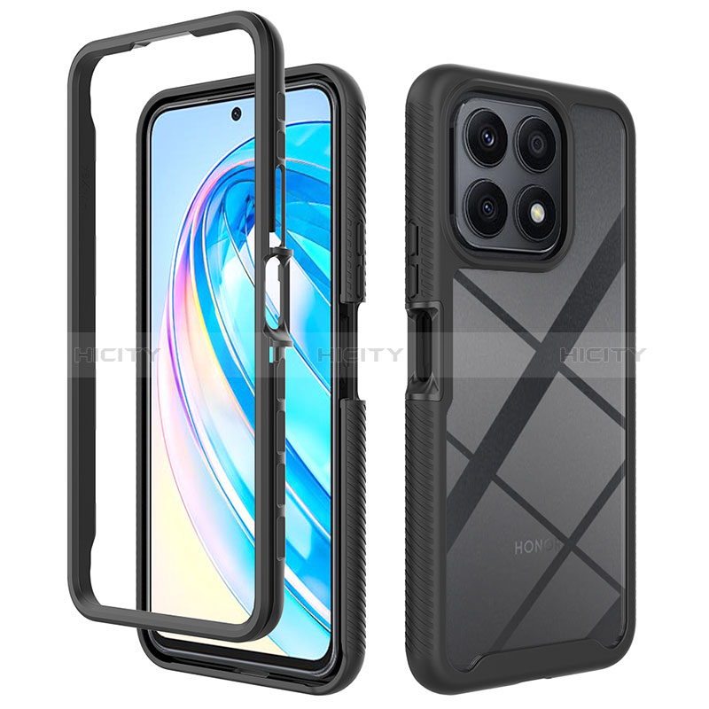 Coque Rebord Contour Silicone et Vitre Transparente Housse Etui 360 Degres ZJ1 pour Huawei Honor X8a 4G Noir Plus