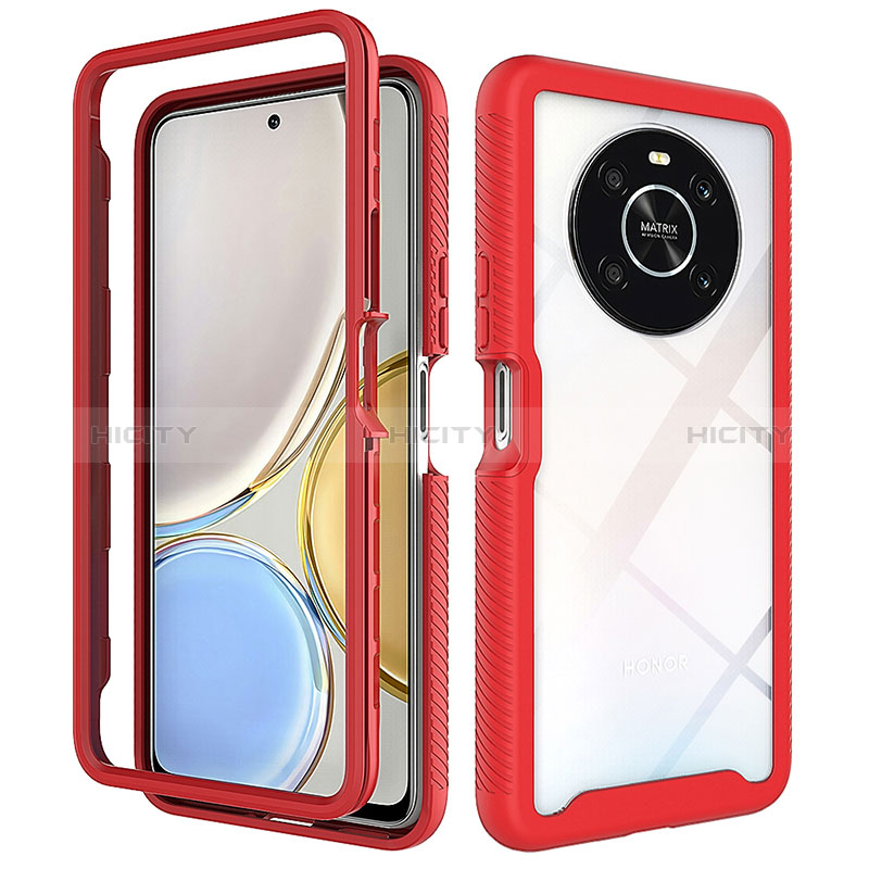 Coque Rebord Contour Silicone et Vitre Transparente Housse Etui 360 Degres ZJ1 pour Huawei Honor X9 4G Rouge Plus