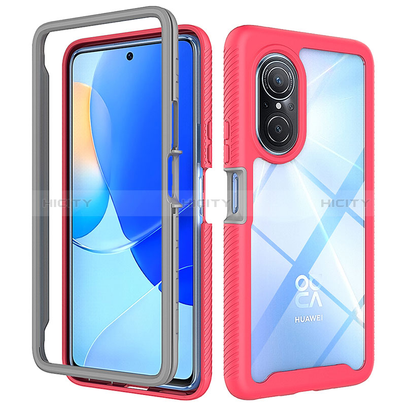 Coque Rebord Contour Silicone et Vitre Transparente Housse Etui 360 Degres ZJ1 pour Huawei Nova 9 SE Rose Rouge Plus