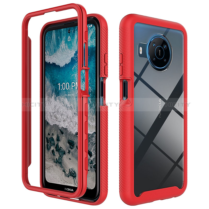 Coque Rebord Contour Silicone et Vitre Transparente Housse Etui 360 Degres ZJ1 pour Nokia X100 5G Rouge Plus