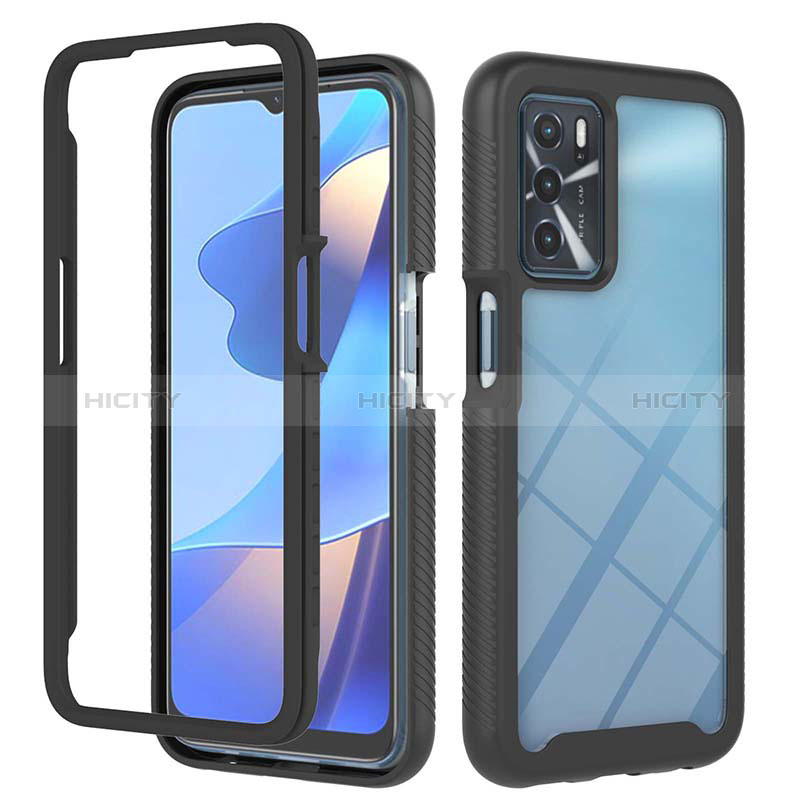 Coque Rebord Contour Silicone et Vitre Transparente Housse Etui 360 Degres ZJ1 pour Oppo A16 Noir Plus