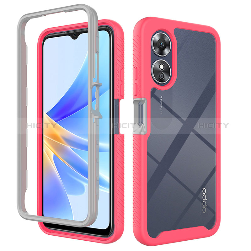 Coque Rebord Contour Silicone et Vitre Transparente Housse Etui 360 Degres ZJ1 pour Oppo A17 Rose Rouge Plus