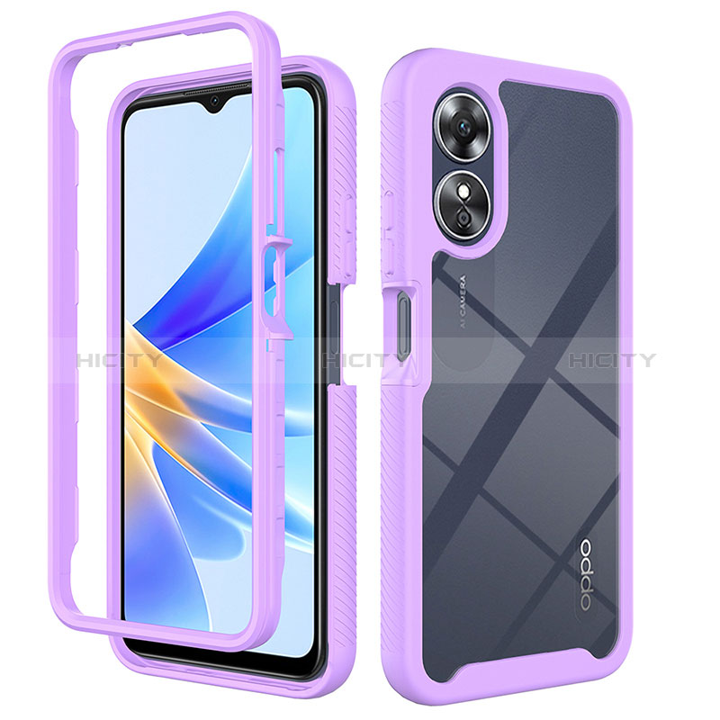 Coque Rebord Contour Silicone et Vitre Transparente Housse Etui 360 Degres ZJ1 pour Oppo A17 Violet Clair Plus