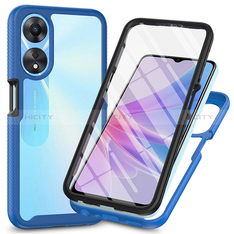 Coque Rebord Contour Silicone et Vitre Transparente Housse Etui 360 Degres ZJ1 pour Oppo A78 5G Bleu Plus