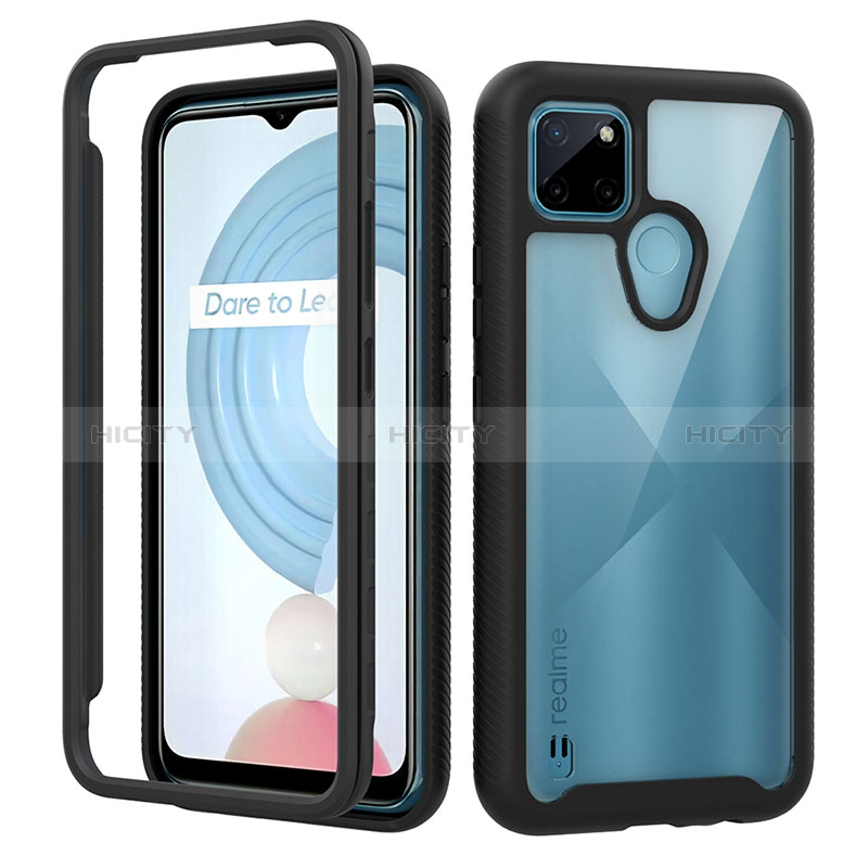 Coque Rebord Contour Silicone et Vitre Transparente Housse Etui 360 Degres ZJ1 pour Realme C21Y Noir Plus