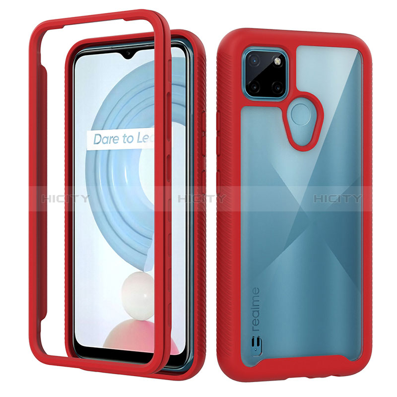 Coque Rebord Contour Silicone et Vitre Transparente Housse Etui 360 Degres ZJ1 pour Realme C25Y India Rouge Plus