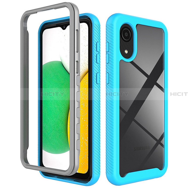 Coque Rebord Contour Silicone et Vitre Transparente Housse Etui 360 Degres ZJ1 pour Samsung Galaxy A03 Core Bleu Ciel Plus