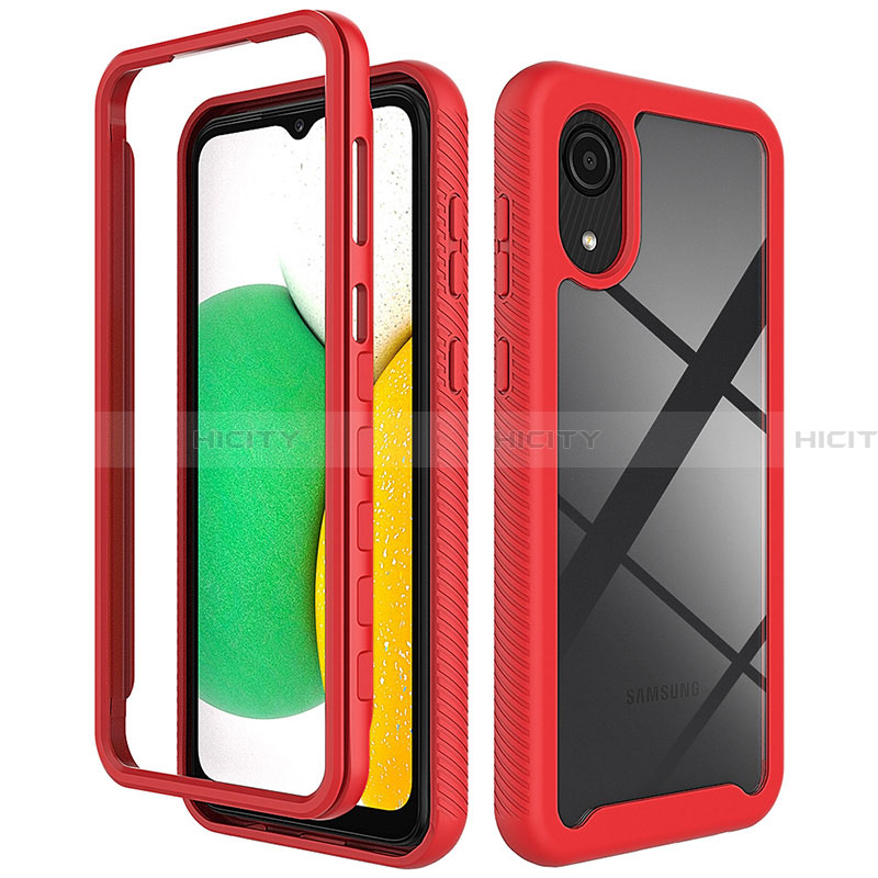 Coque Rebord Contour Silicone et Vitre Transparente Housse Etui 360 Degres ZJ1 pour Samsung Galaxy A03 Core Rouge Plus