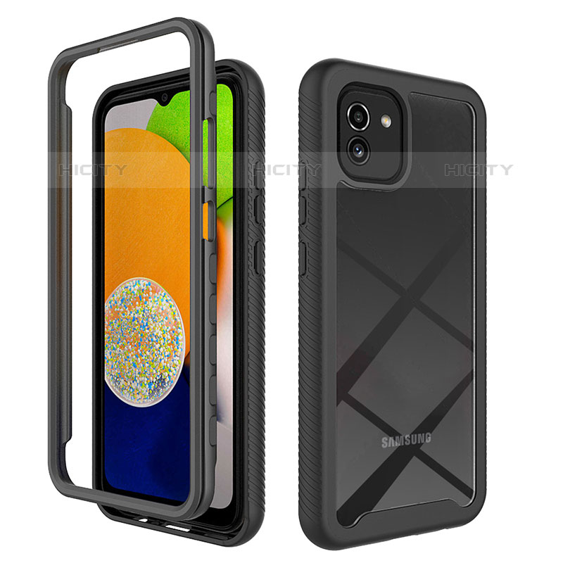 Coque Rebord Contour Silicone et Vitre Transparente Housse Etui 360 Degres ZJ1 pour Samsung Galaxy A03 Noir Plus