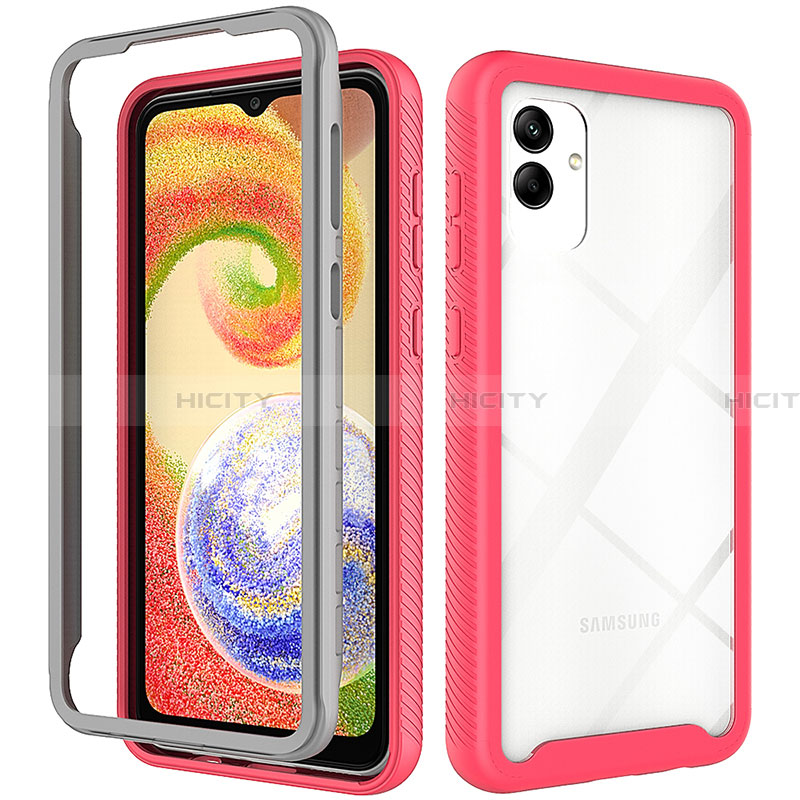 Coque Rebord Contour Silicone et Vitre Transparente Housse Etui 360 Degres ZJ1 pour Samsung Galaxy A04 4G Rose Rouge Plus