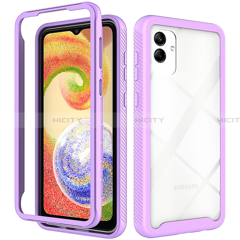 Coque Rebord Contour Silicone et Vitre Transparente Housse Etui 360 Degres ZJ1 pour Samsung Galaxy A04 4G Violet Plus