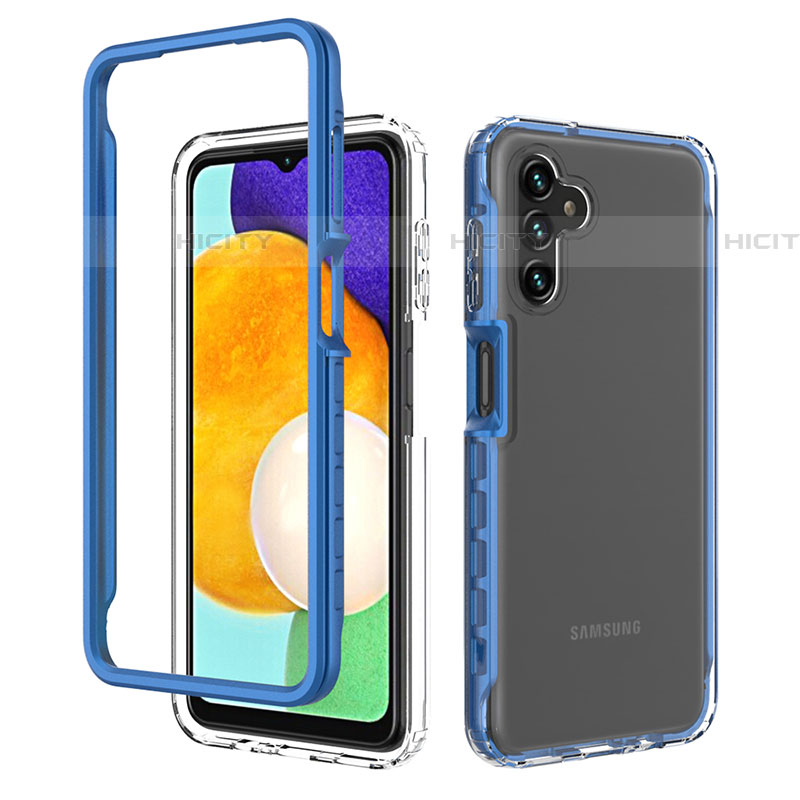 Coque Rebord Contour Silicone et Vitre Transparente Housse Etui 360 Degres ZJ1 pour Samsung Galaxy A04s Bleu Plus