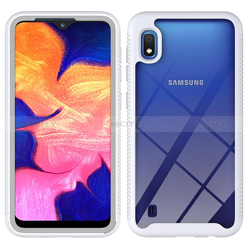 Coque Rebord Contour Silicone et Vitre Transparente Housse Etui 360 Degres ZJ1 pour Samsung Galaxy A10 Blanc Plus