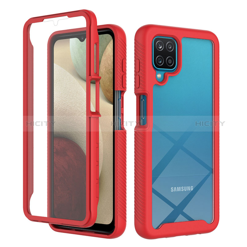 Coque Rebord Contour Silicone et Vitre Transparente Housse Etui 360 Degres ZJ1 pour Samsung Galaxy A12 5G Rouge Plus