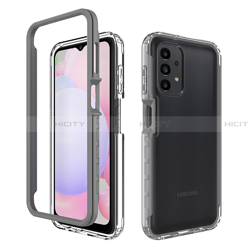 Coque Rebord Contour Silicone et Vitre Transparente Housse Etui 360 Degres ZJ1 pour Samsung Galaxy A13 4G Gris Plus