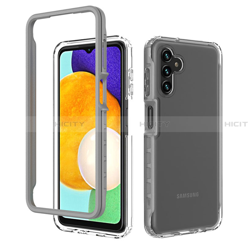 Coque Rebord Contour Silicone et Vitre Transparente Housse Etui 360 Degres ZJ1 pour Samsung Galaxy A13 5G Gris Plus