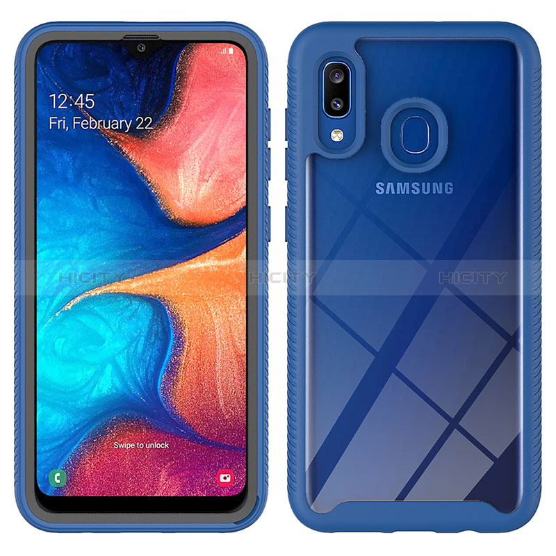 Coque Rebord Contour Silicone et Vitre Transparente Housse Etui 360 Degres ZJ1 pour Samsung Galaxy A20 Bleu Plus